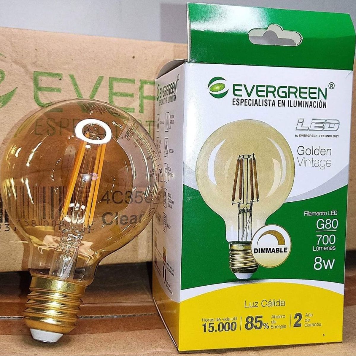GENERICO - FOCO VINTAGE GOLDEN G80 8W LED DIMMABLE - EVER GREEN