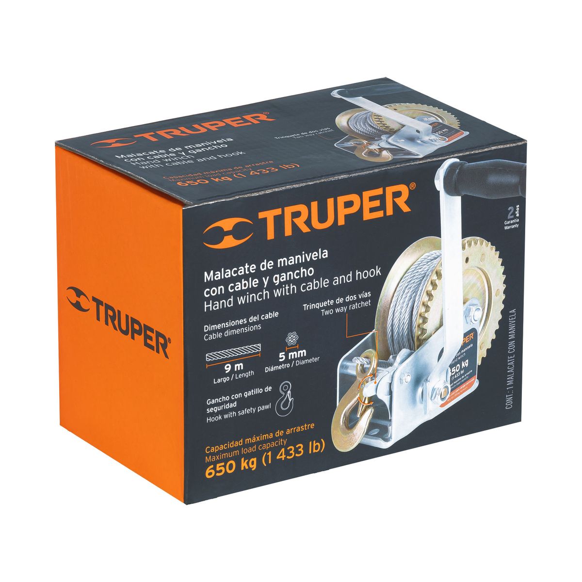 TRUPER - Malacate de manivela 650 kg con cable Truper