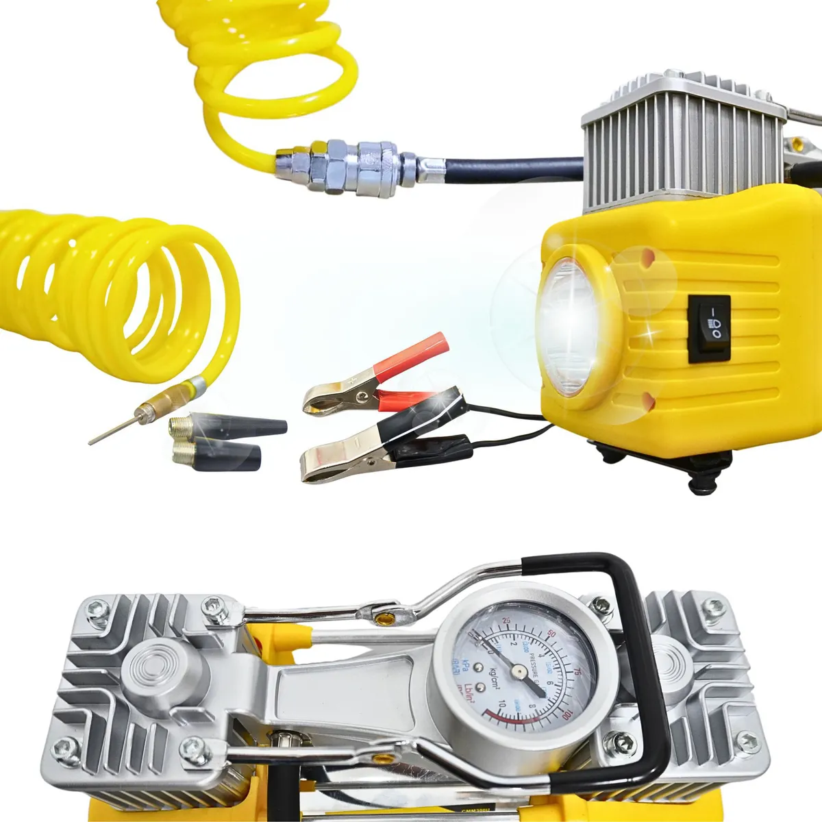 UYUSTOOLS - Inflador Compresor Aire portátil para auto 12V con linterna