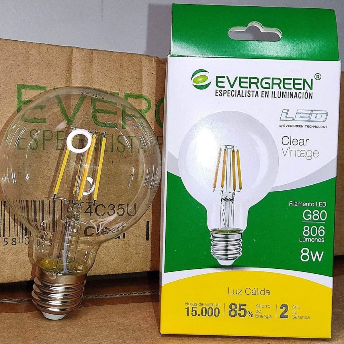 GENERICO - FOCO VINTAGE CLEAR G80 8W LED  EVER GREEN
