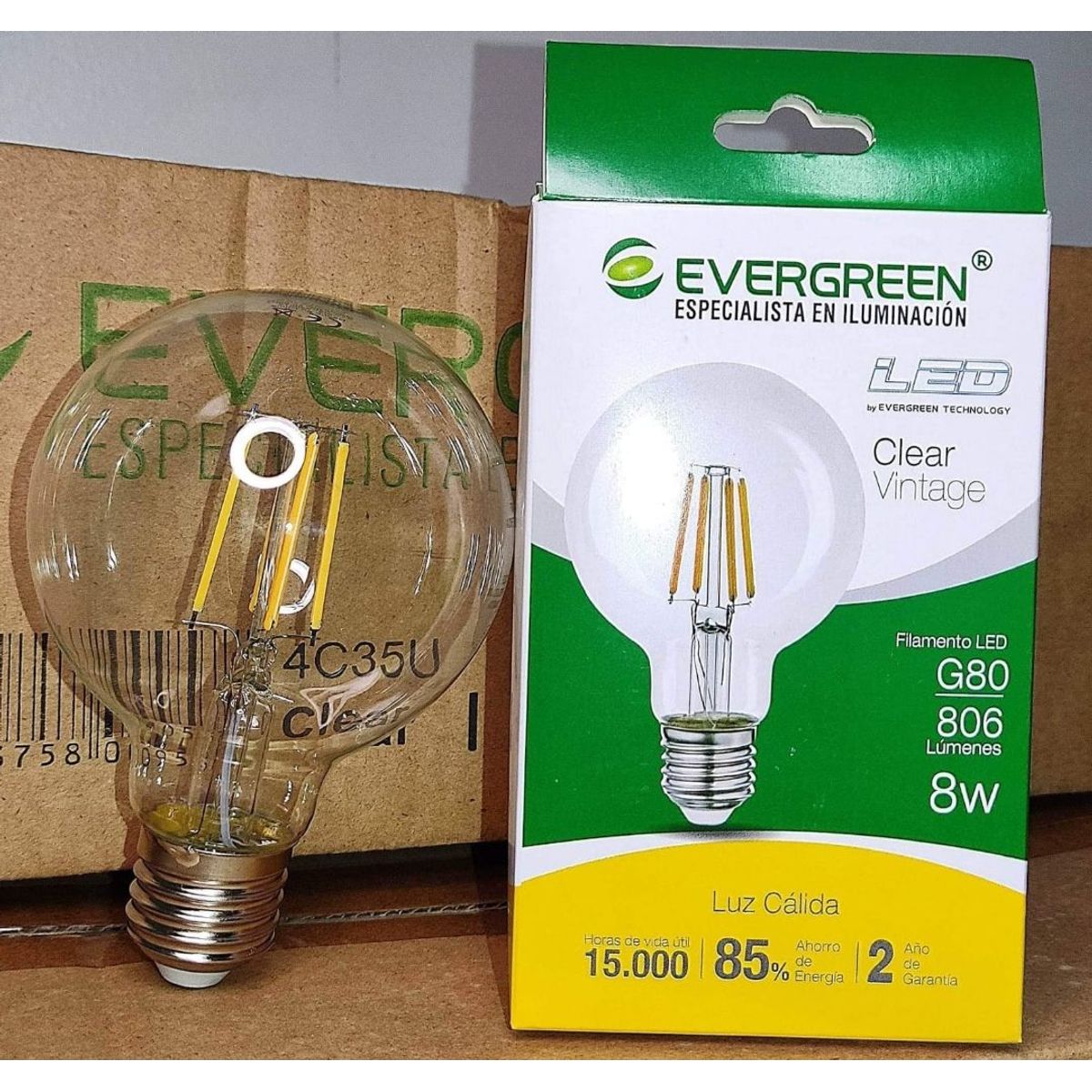 GENERICO - FOCO VINTAGE CLEAR G80 8W LED  EVER GREEN