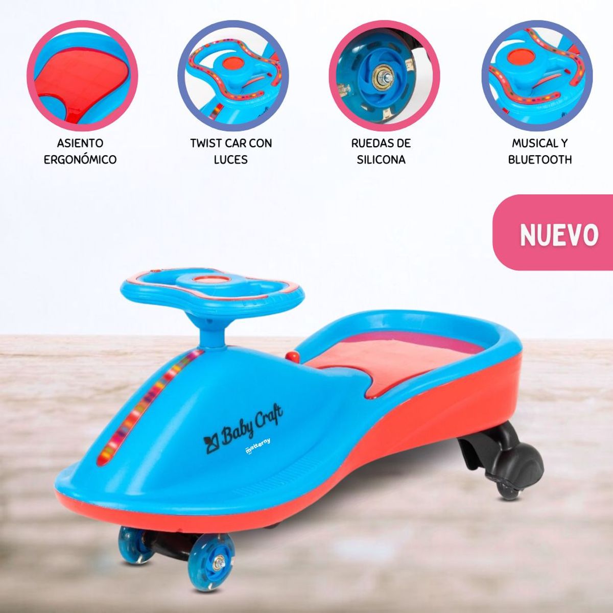 GENERICO - Correpasillo Musical 360º «TWIST CAR» BlueRed