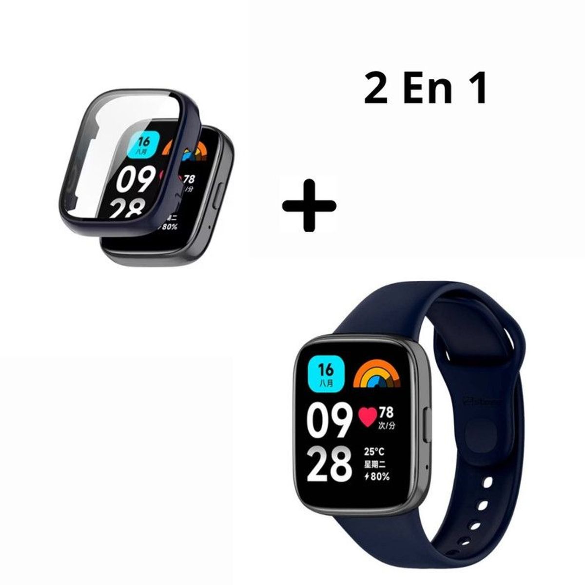 GENERICO - Bumper con Vidrio AZUL NOCHE + Correa para Redmi Watch 3 Active - AZUL