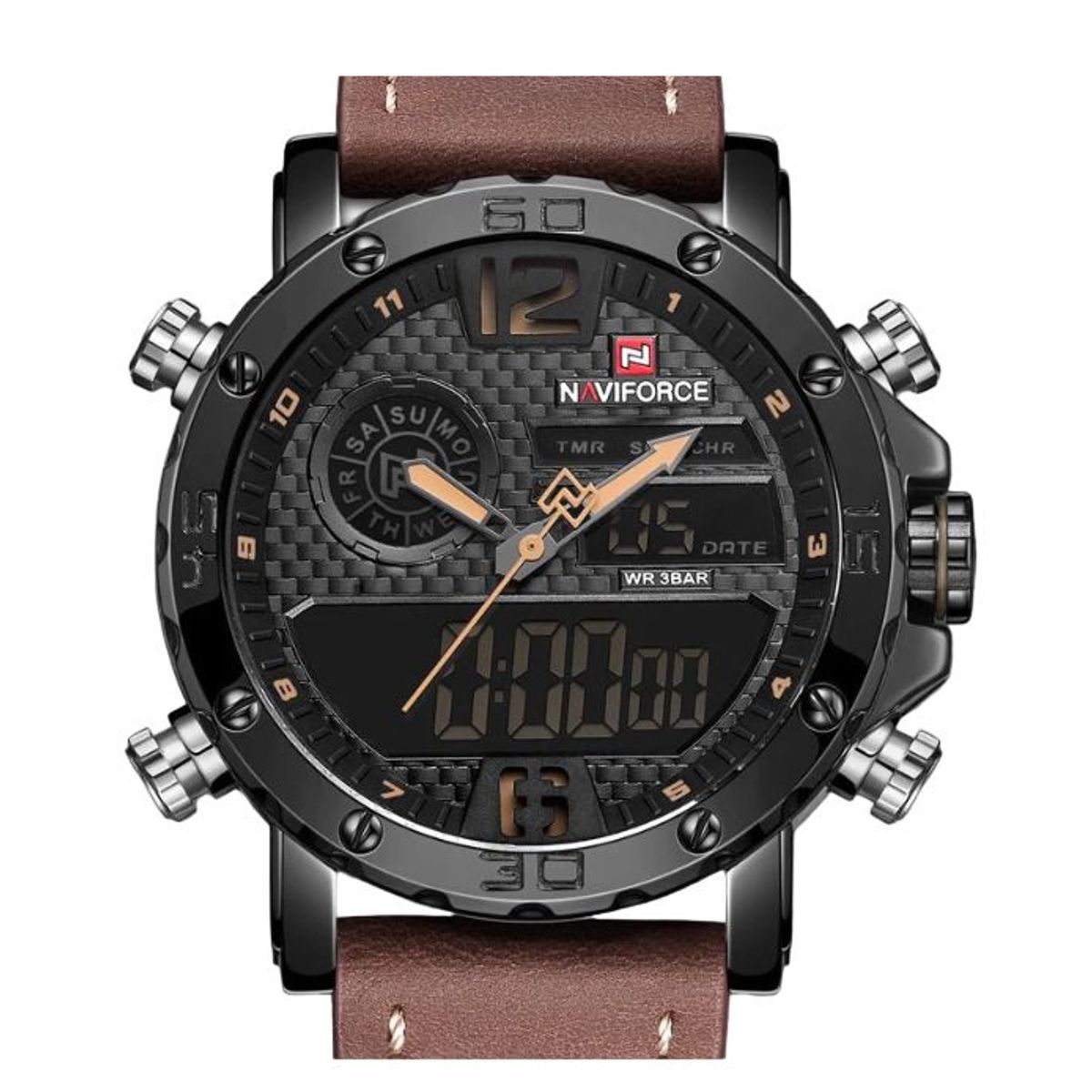 NAVIFORCE - Reloj Naviforce Acero Negro y Cuero Marrón NAV-34