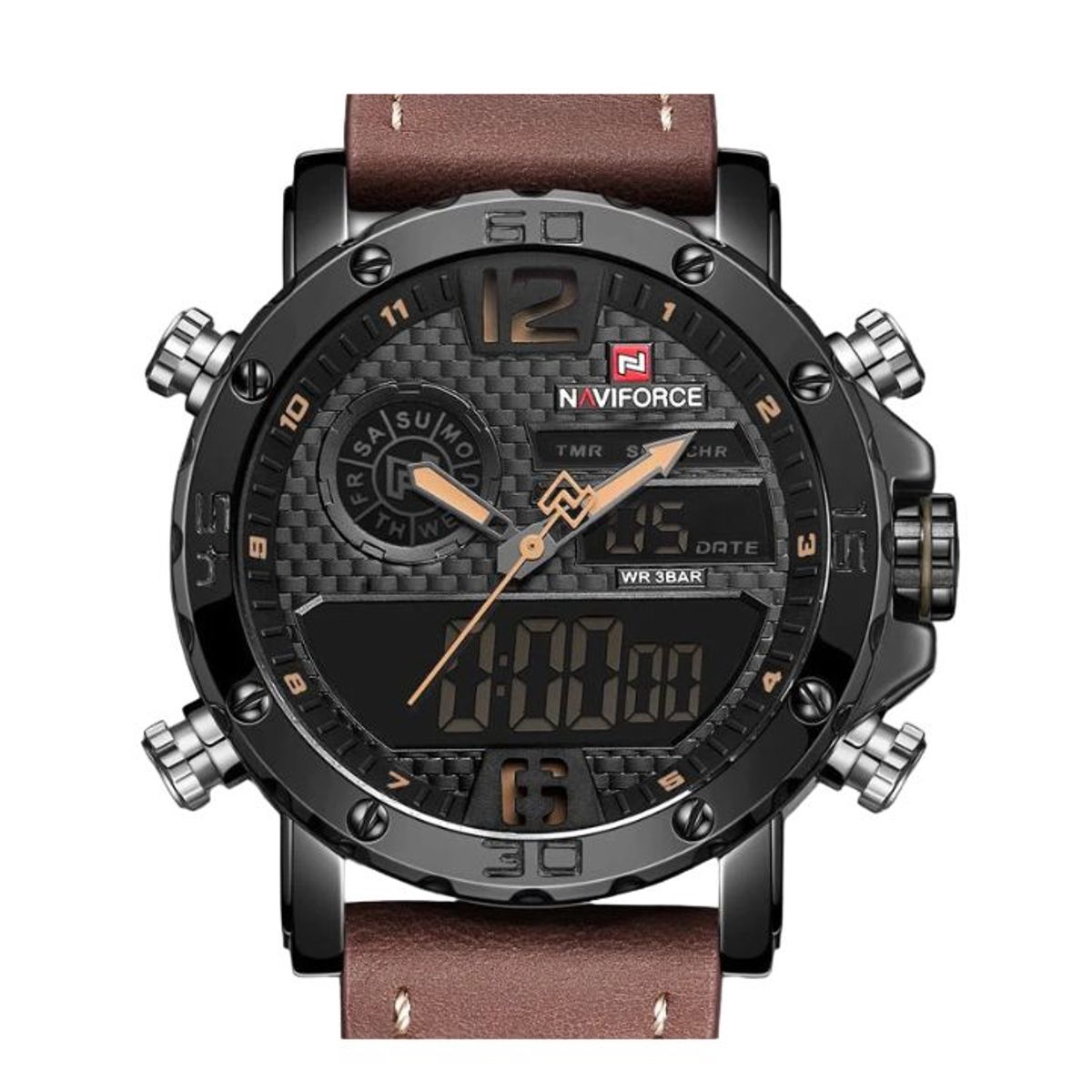 NAVIFORCE - Reloj Naviforce Acero Negro y Cuero Marrón NAV-34