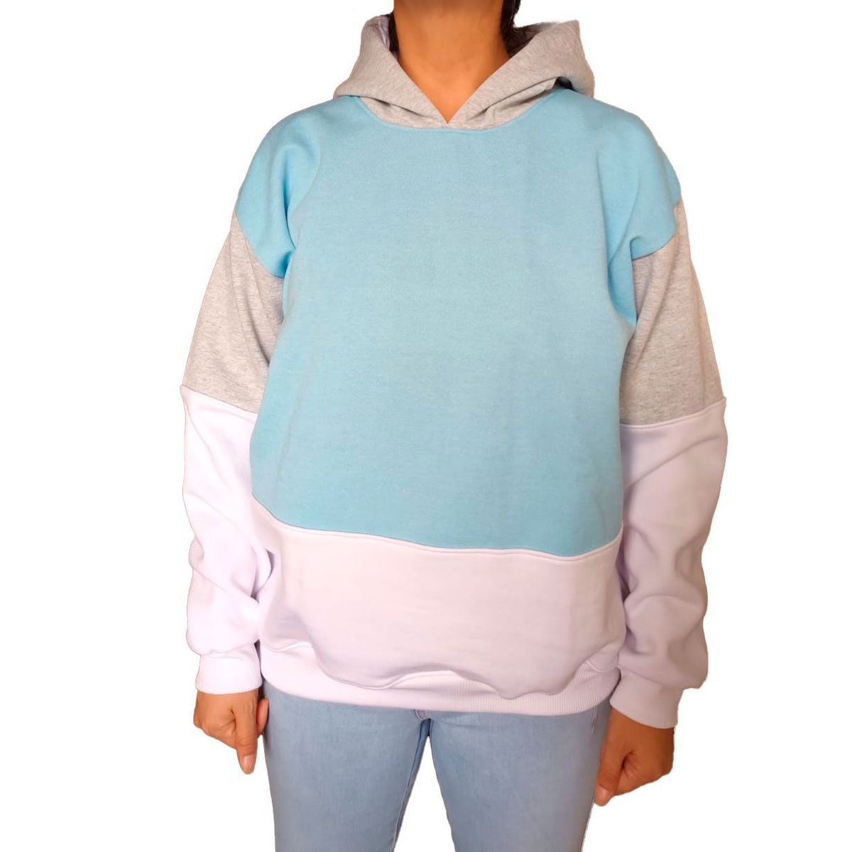 GENERICO - Polera Mujer Diseño colores con Capucha - Nathalie Love It - Blanco