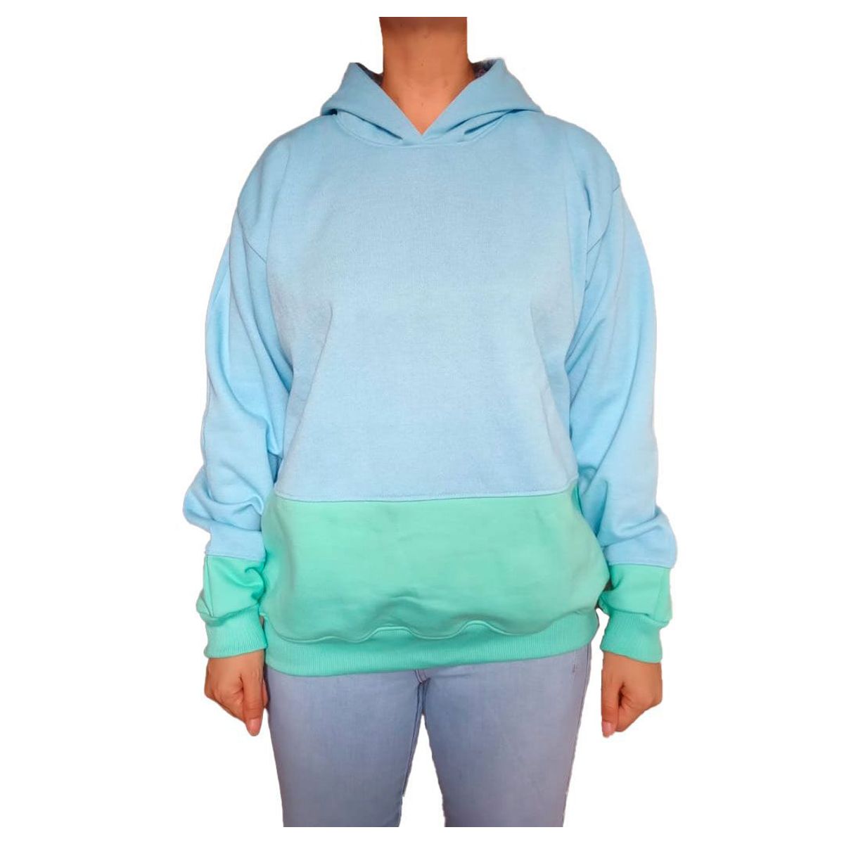 GENERICO - Polera Mujer Diseño colores con Capucha - Nathalie Love It - Celeste