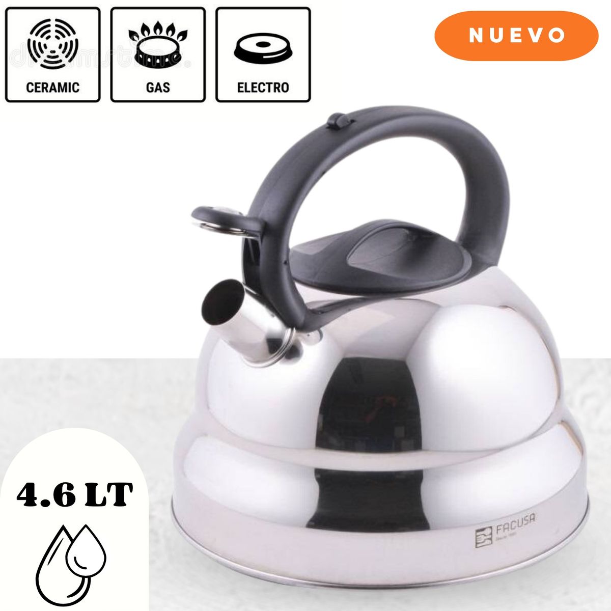 FACUSA - Tetera de Acero Inoxidable Facusa de 4.6Lt