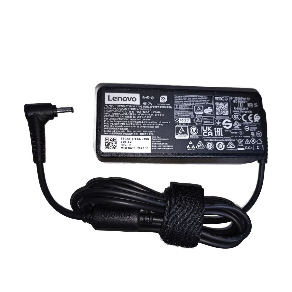 LENOVO - Cargador Lenovo Punta Fina 20v 3 .25a 65w Rectangular