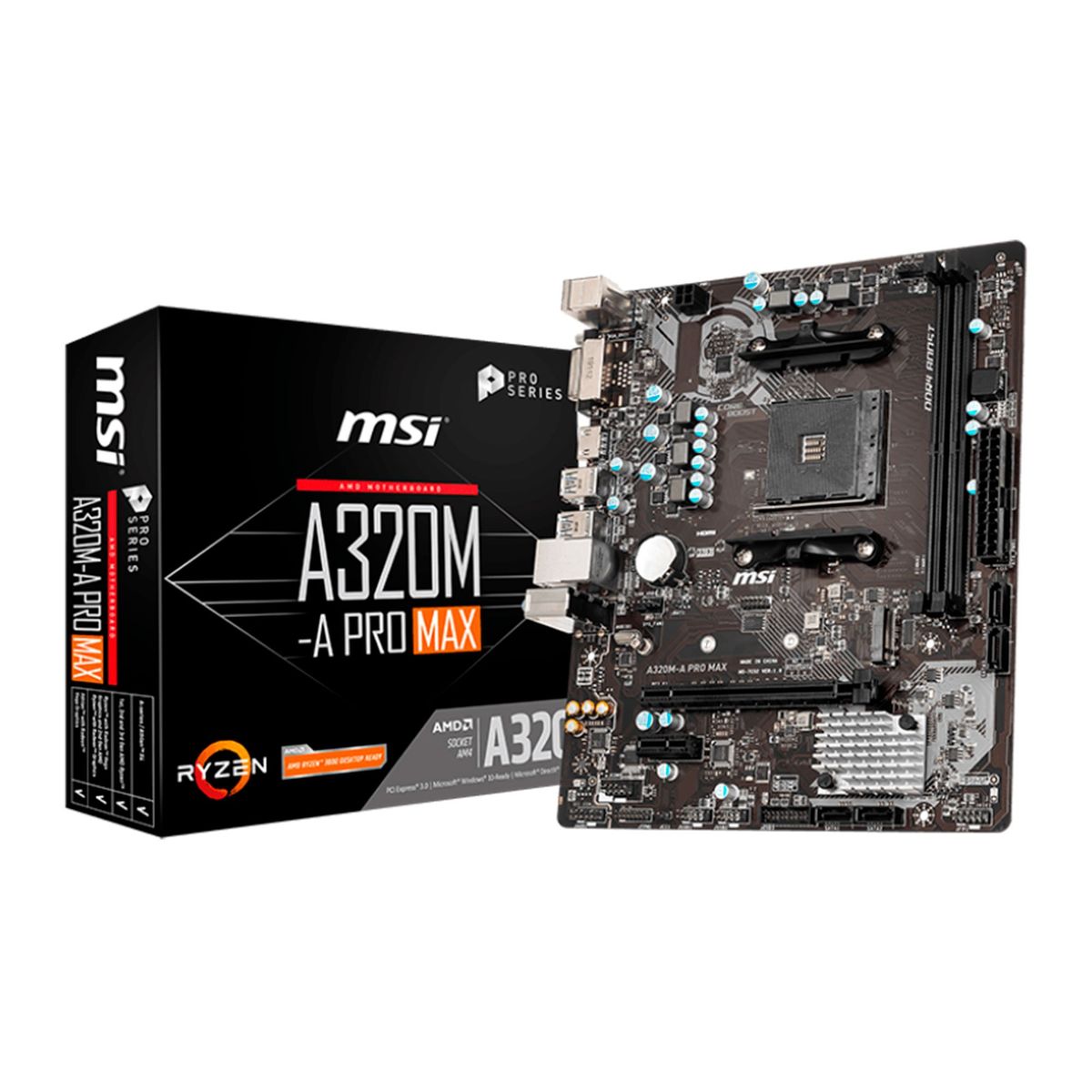 MSI - PLACA MSI A320M-A PRO MAX AM4 2 RANURAS HDMI/DVI-D P/N: A320M-A PRO MAX