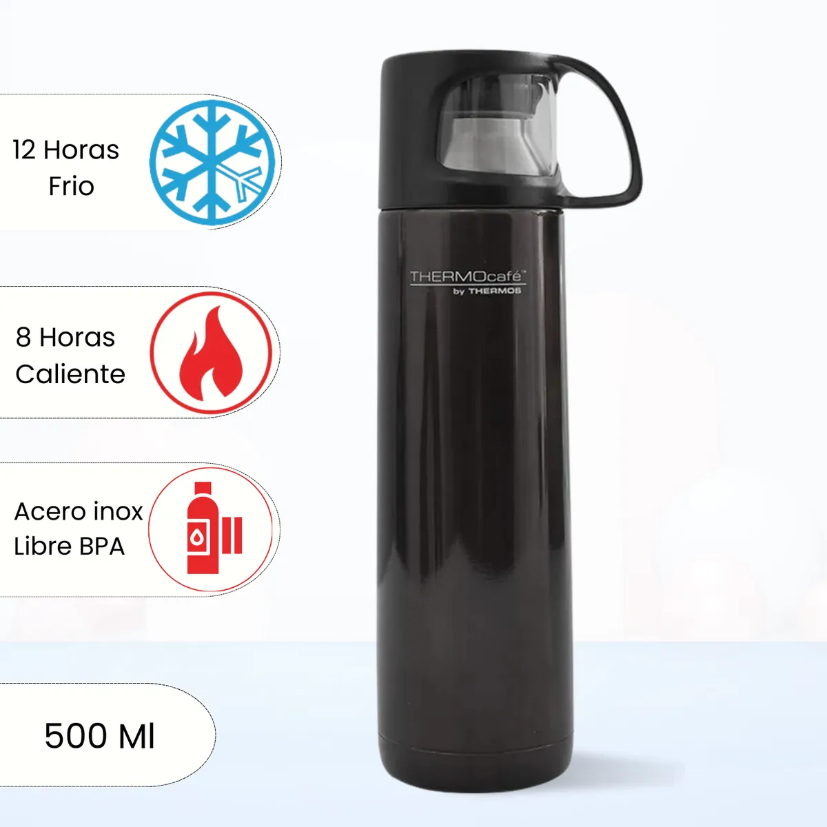 THERMOS - Termo de Bebida con Taza 500 Ml Negro