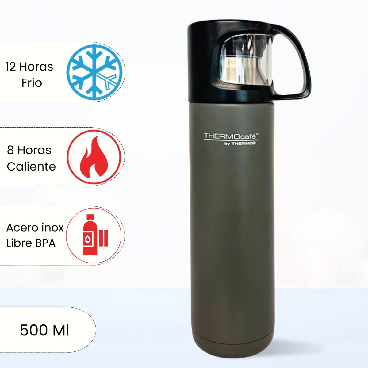 THERMOS - Termo de Bebida con Taza 500 Ml Gris