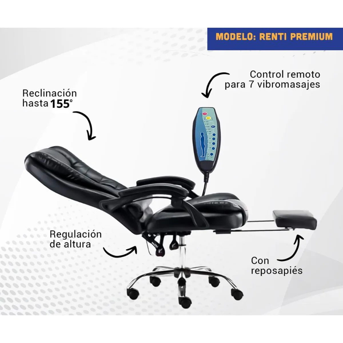 GENERICO - Silla Ergonómica Gerencial Reclinable con Reposapiés – 7 Masajes - RENTI