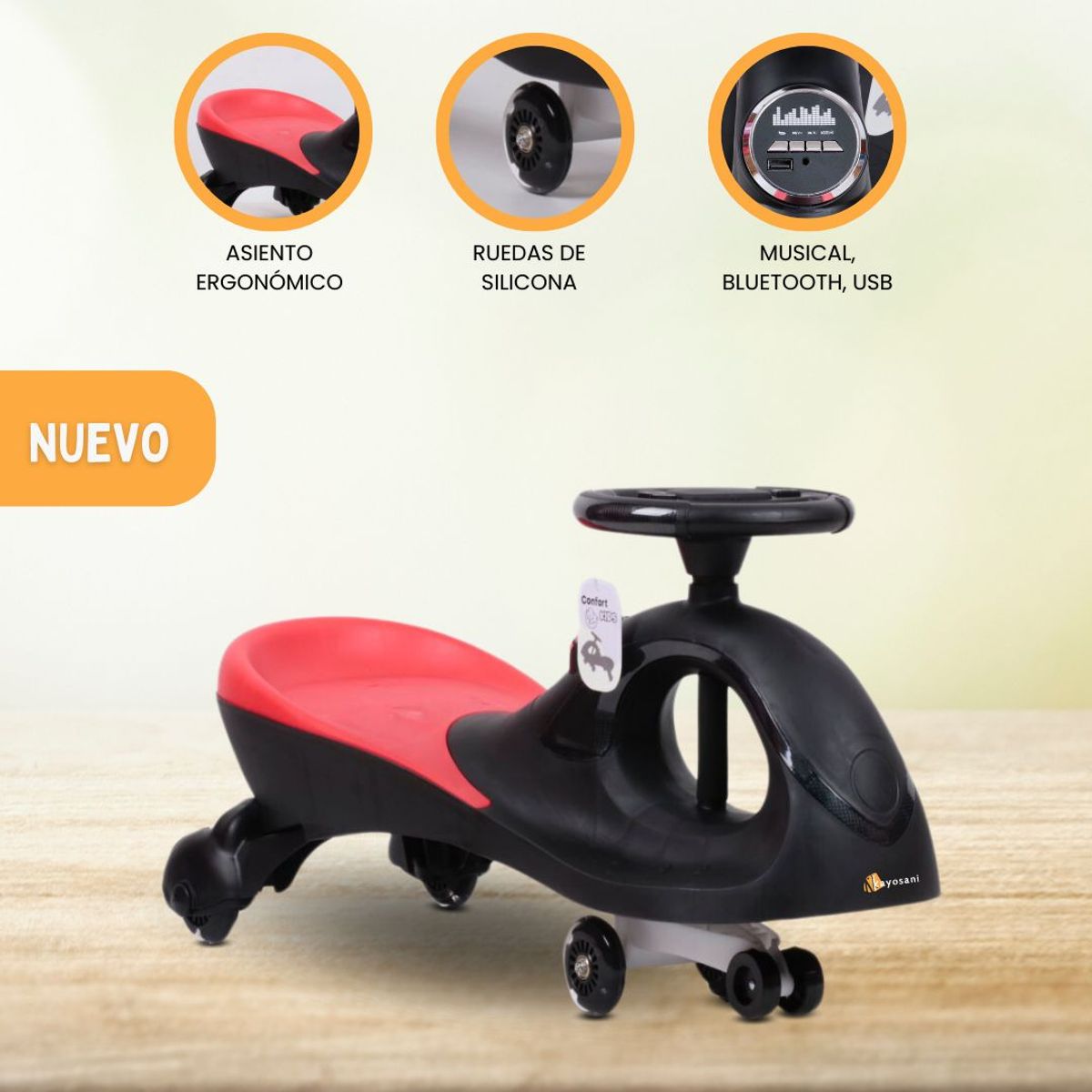 GENERICO - Correpasillo Musical USB 360º «TWIST CAR V» Black