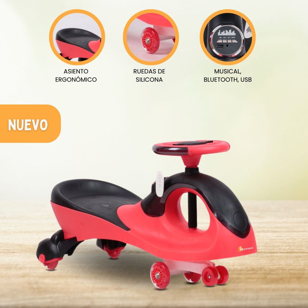 GENERICO - Correpasillo Musical USB 360º «TWIST CAR V» Red