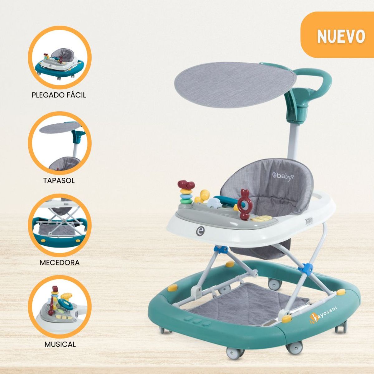 EBABY - Andador Mecedora 4 en 1 para Bebés «LUA» Green