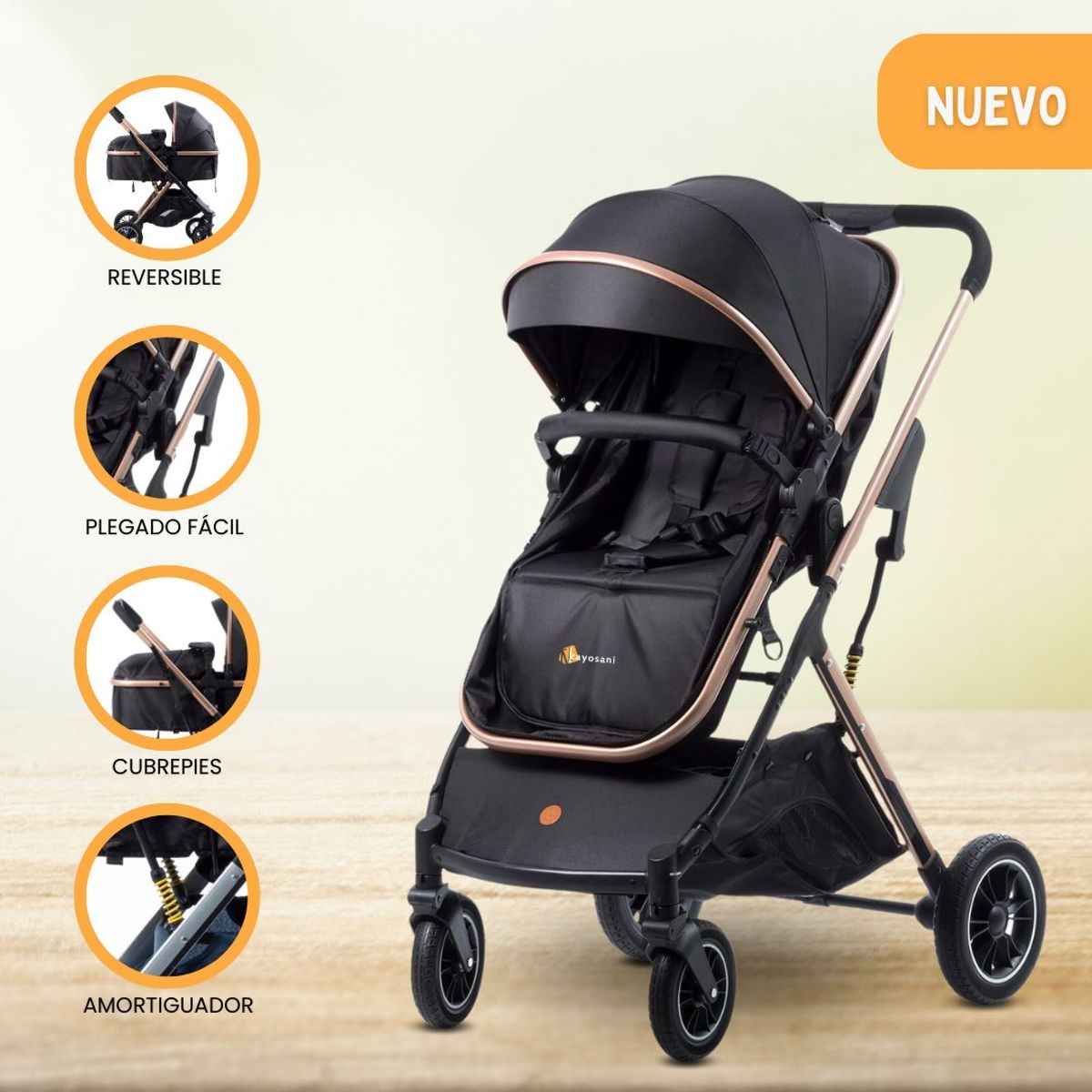 GENERICO - Coche Moises de Lujo «ULTRA INFINITIVE» Black