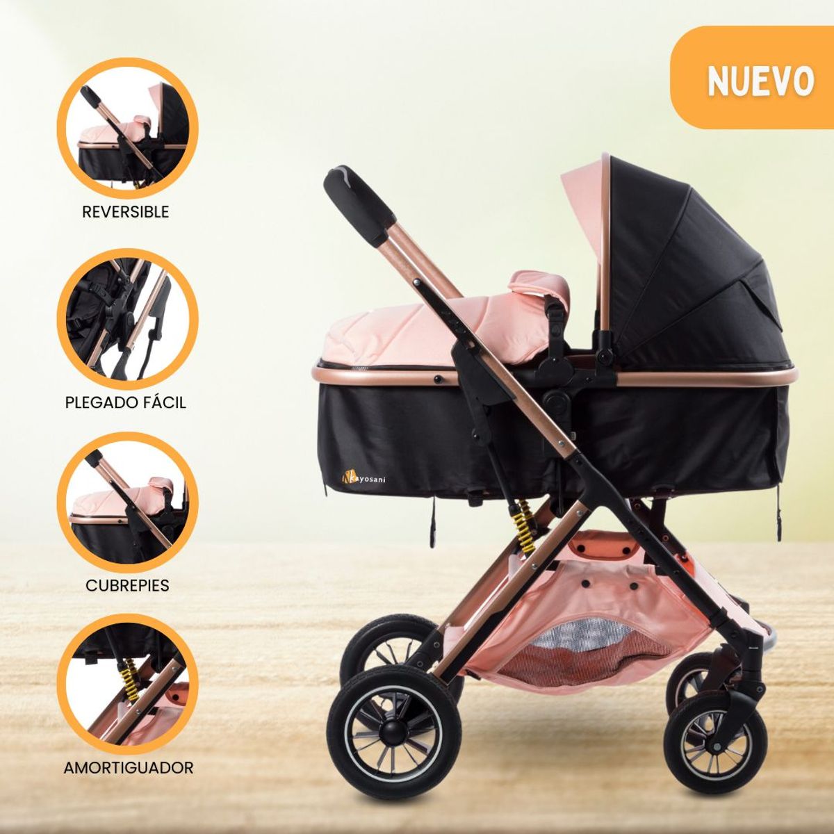 GENERICO - Coche Moises de Lujo «ULTRA INFINITIVE» Pink