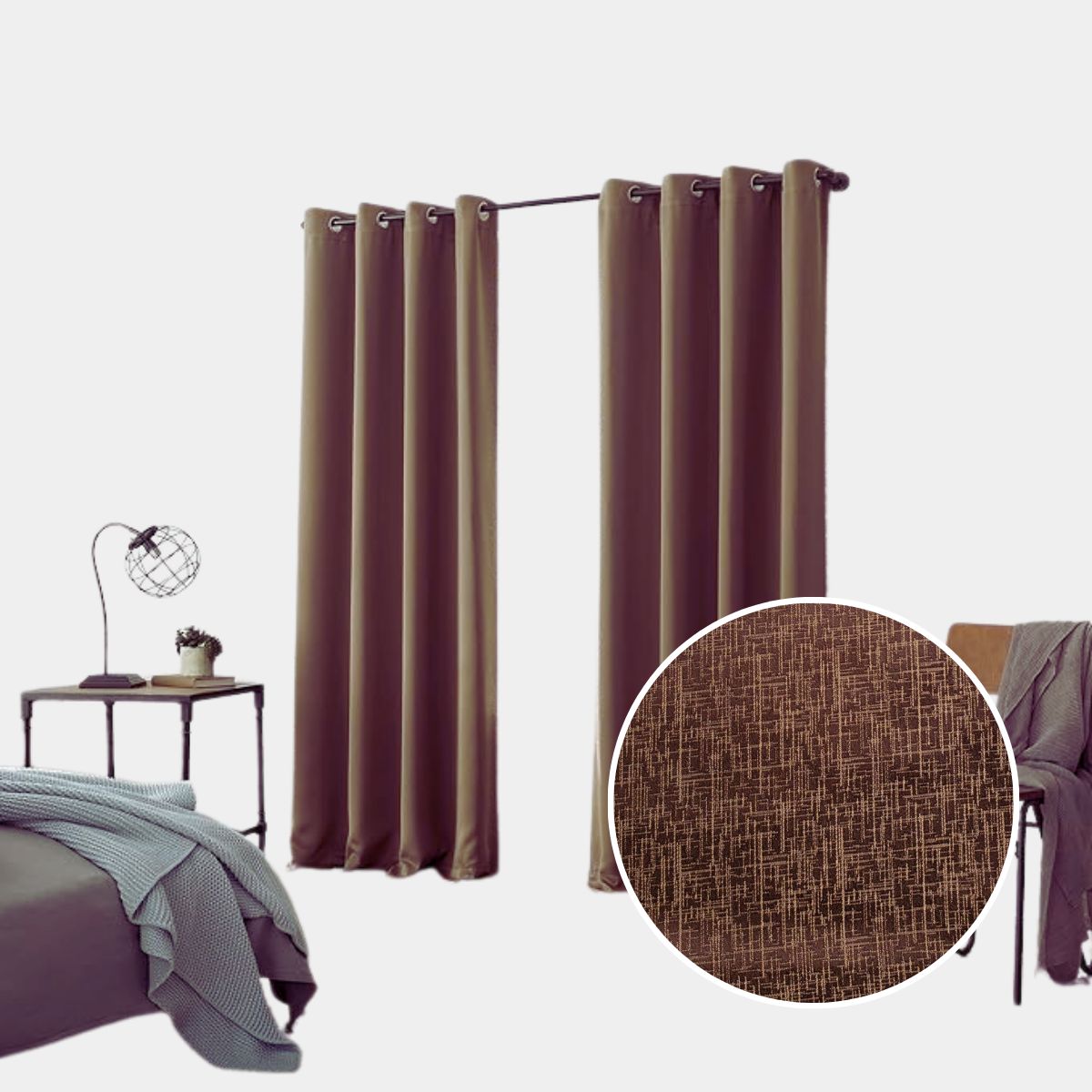 SALA FABULOSA - Cortina con aros jacquard 3mts ancho compartido x 2.30 alto Chocolate