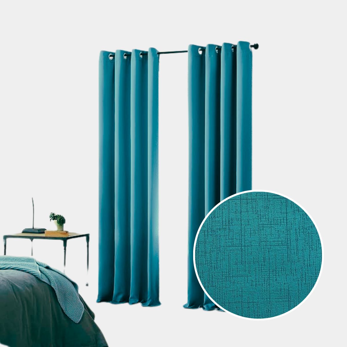 SALA FABULOSA - Cortina con aros jacquard 3mts ancho compartido x 2.30 alto TURQUESA