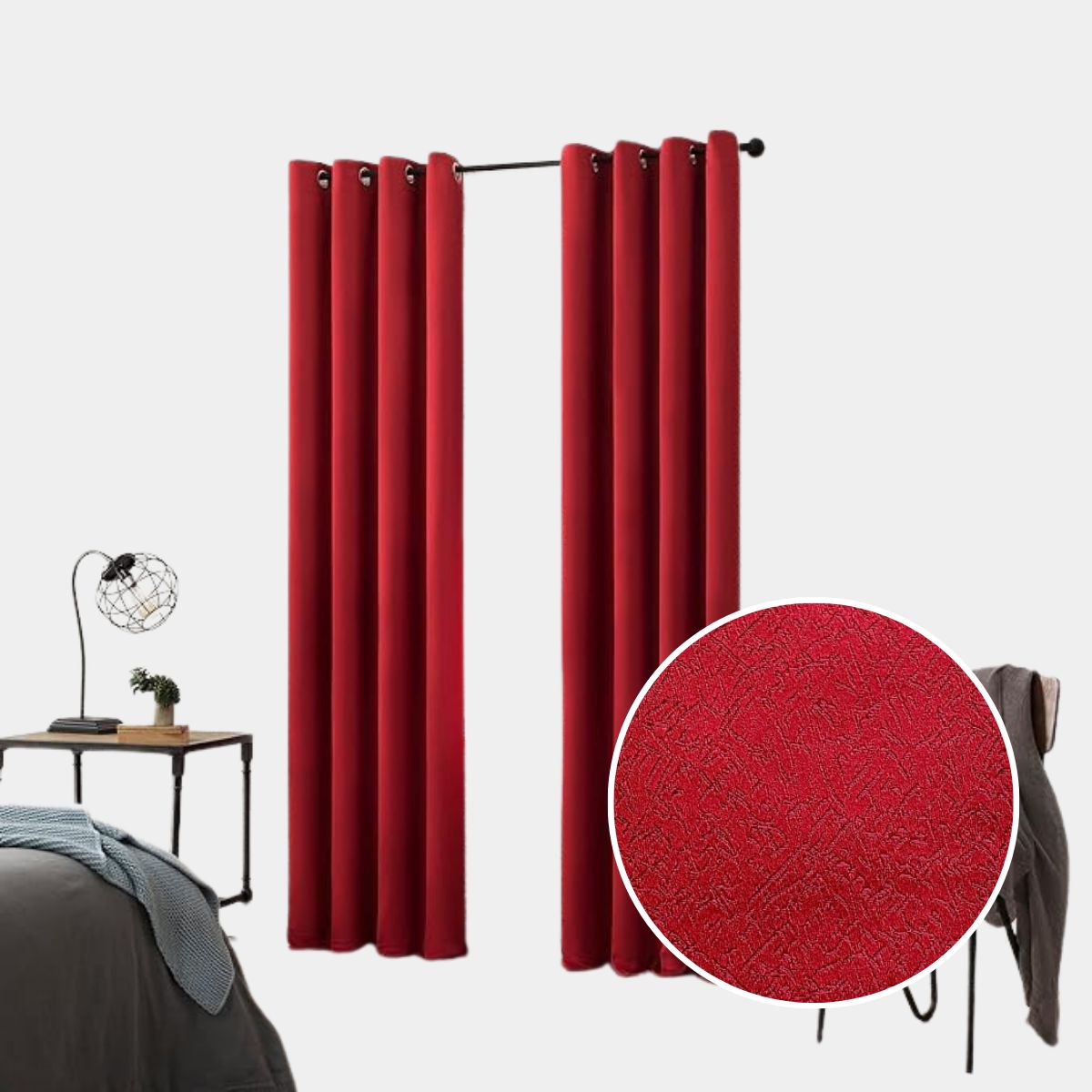 SALA FABULOSA - Cortina con aros jacquard 3mts ancho compartido x 2.30 alto ROJO