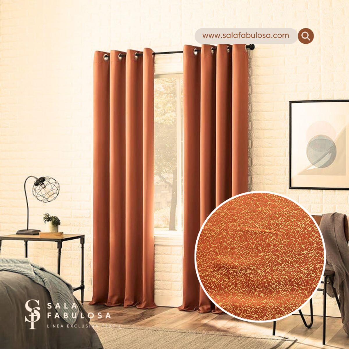 SALA FABULOSA - Cortina con aros jacquard 3mts ancho compartido x 2.30 alto LACRE