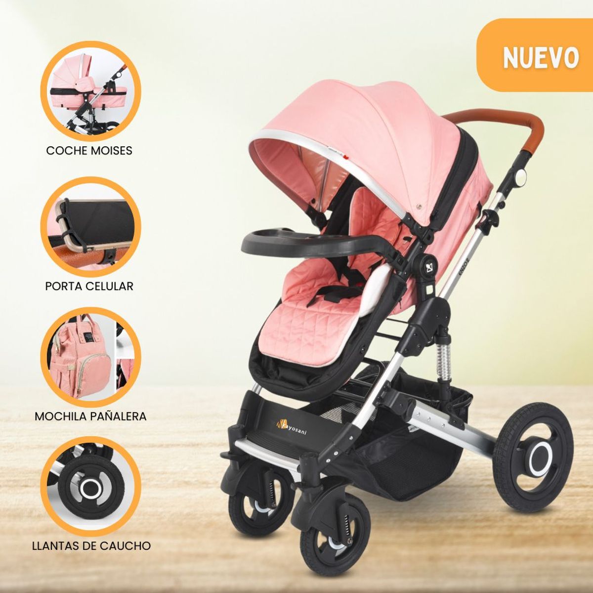 GENERICO - Coche Cuna Moises «ENZO II» Pink