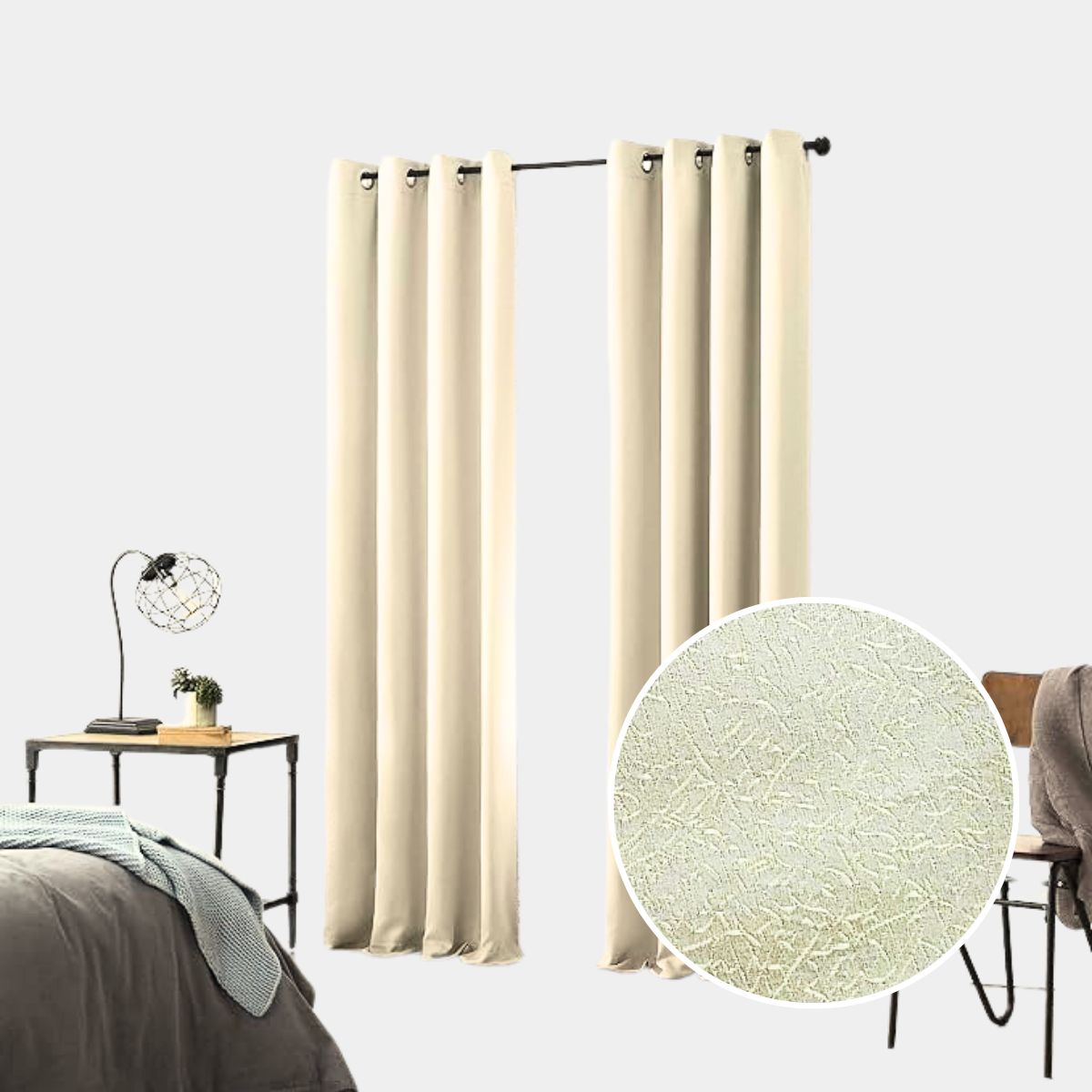 SALA FABULOSA - Cortina con aros jacquard 3mts ancho compartido x 2.30 alto CREMA