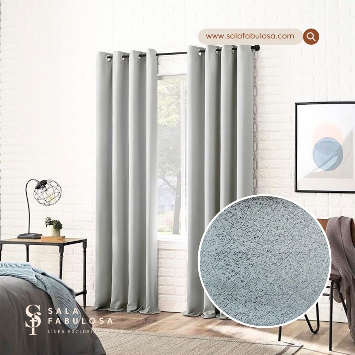 SALA FABULOSA - Cortina con aros jacquard 3mts ancho compartido x 2.30 alto GRIS