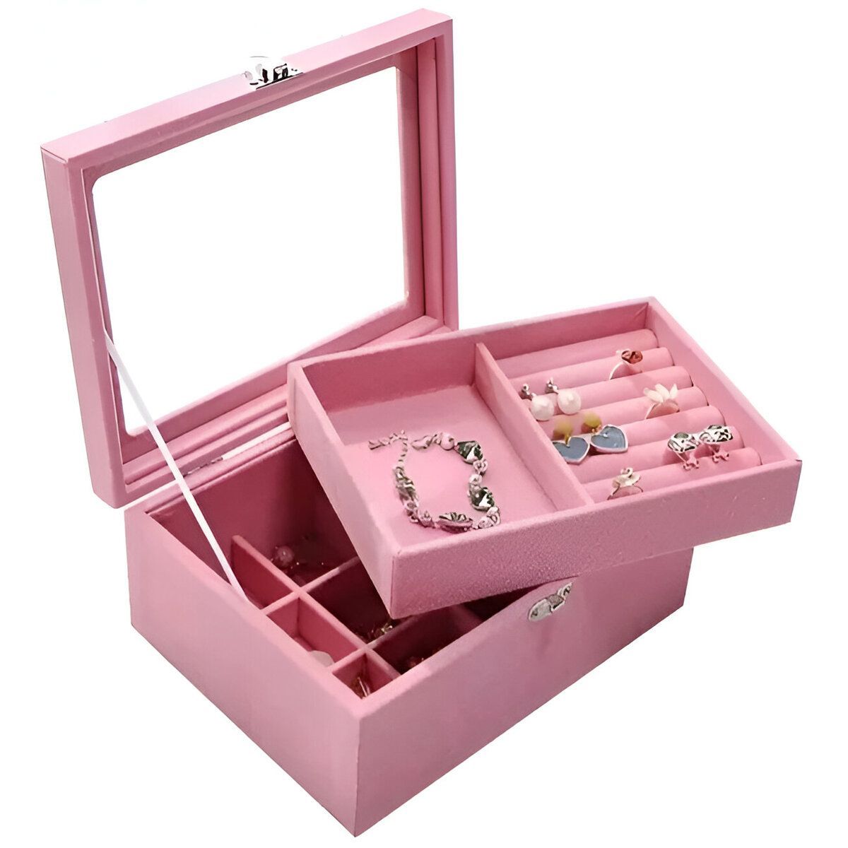 ELMEJORPRECIO - Joyero Organizador de Terciopelo Tipo CofreRosado