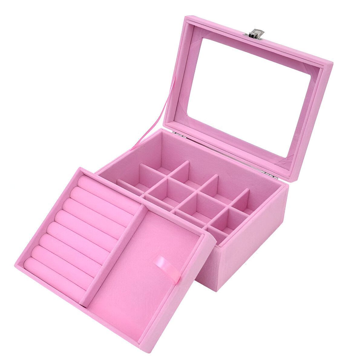 ELMEJORPRECIO - Joyero Organizador de Terciopelo Tipo CofreRosado