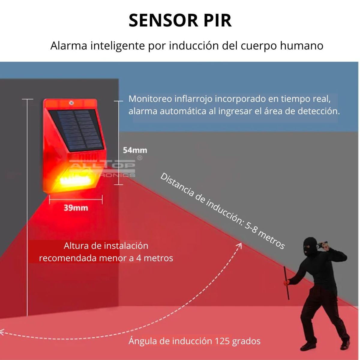 GENERICO - Sirena Alarma Solar de Seguridad con Sensor para Exterior 24 Horas MY-7143