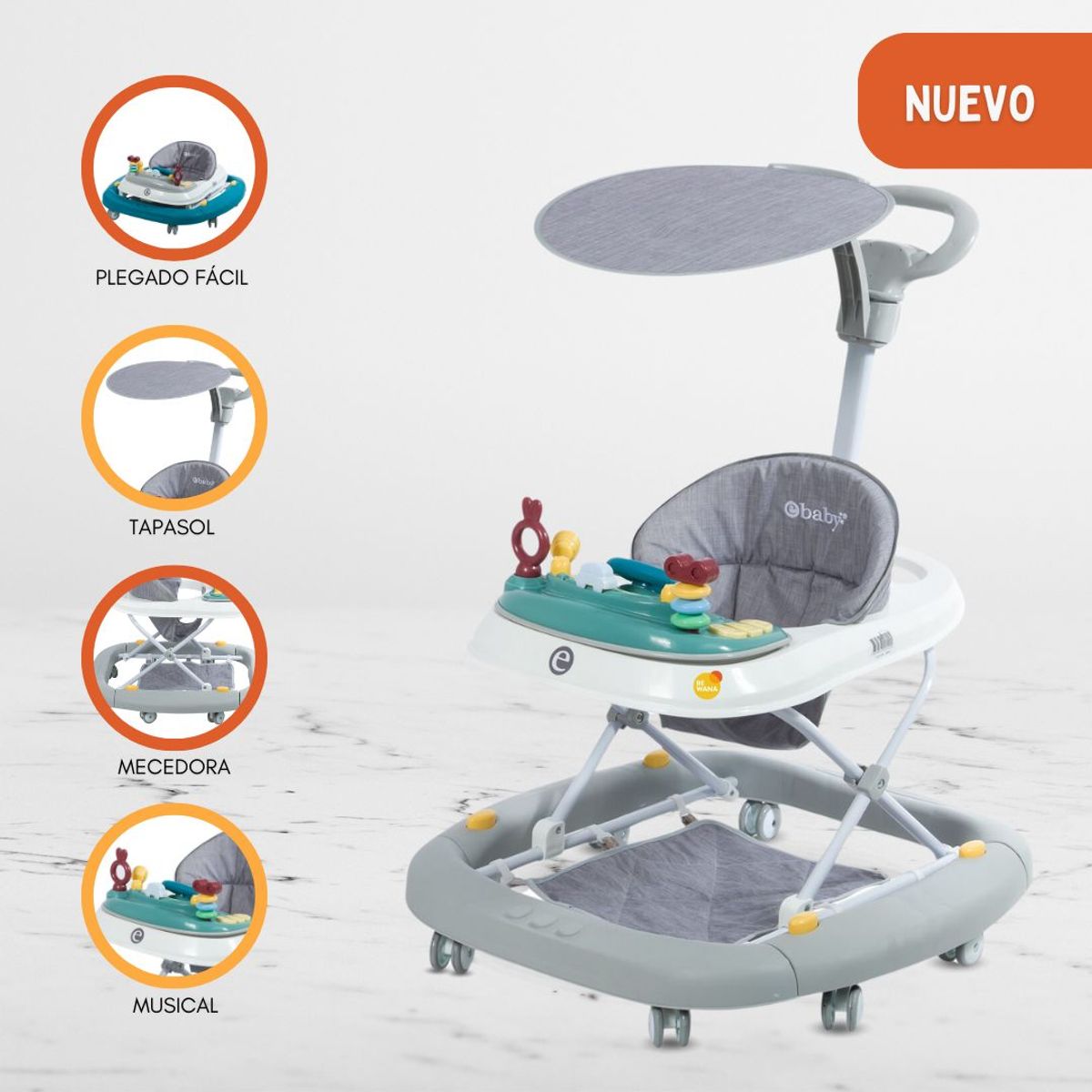 EBABY - Andador Mecedora 4 en 1 para Bebés «LUA» Gray