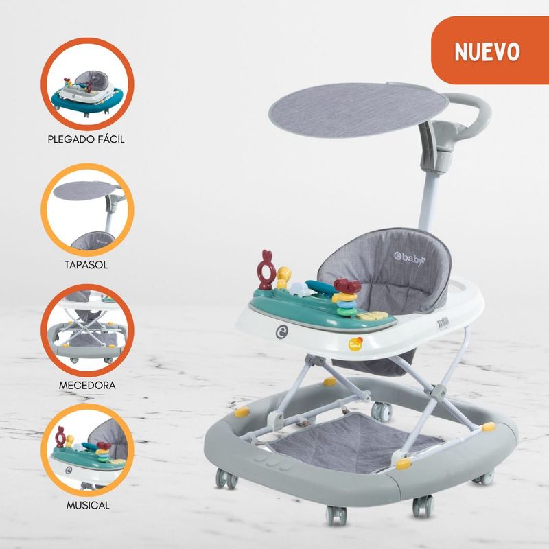 EBABY - Andador Mecedora 4 en 1 para Bebés «LUA» Gray
