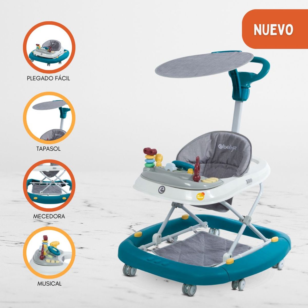 EBABY - Andador Mecedora 4 en 1 para Bebés «LUA» Blue