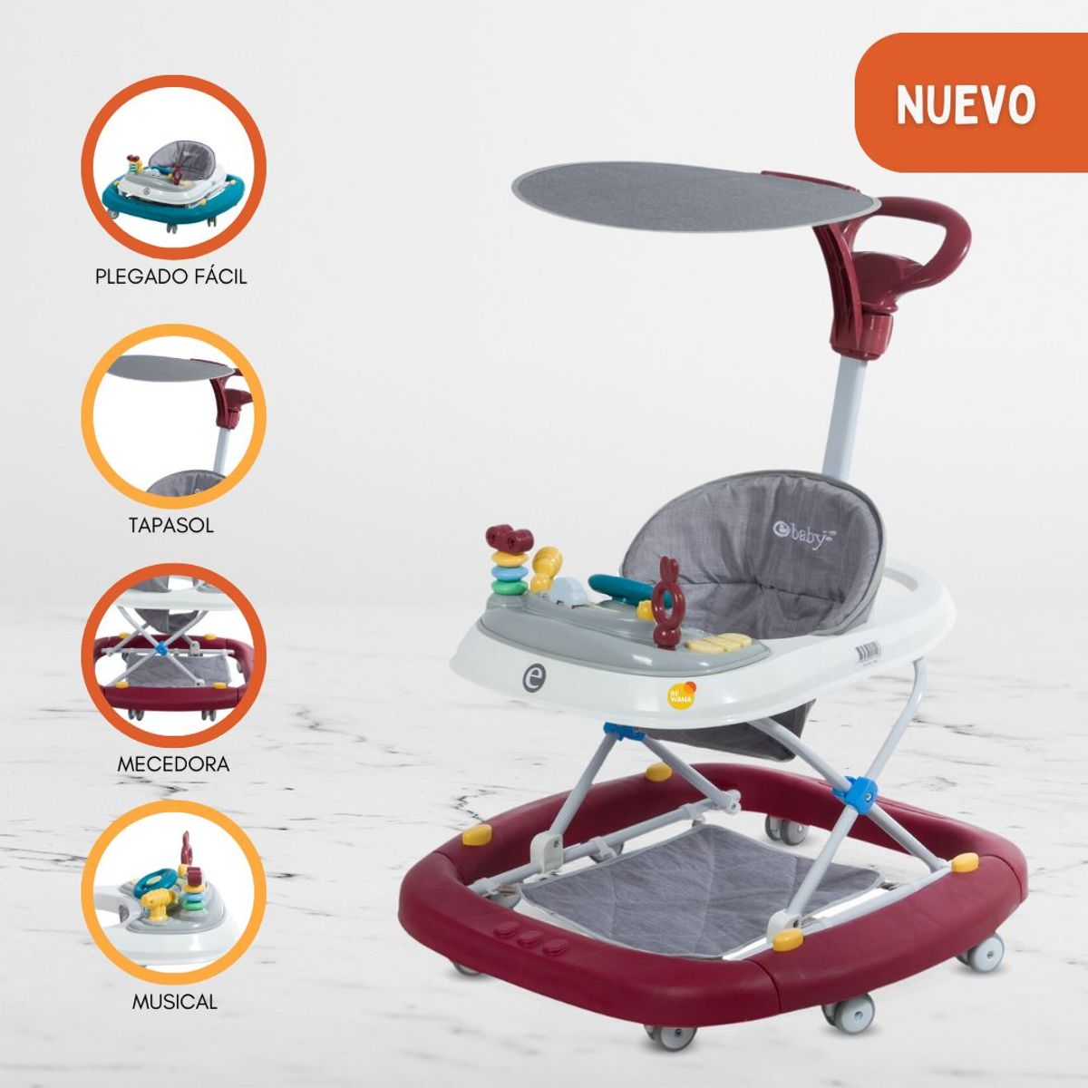 EBABY - Andador Mecedora 4 en 1 para Bebés «LUA» Red