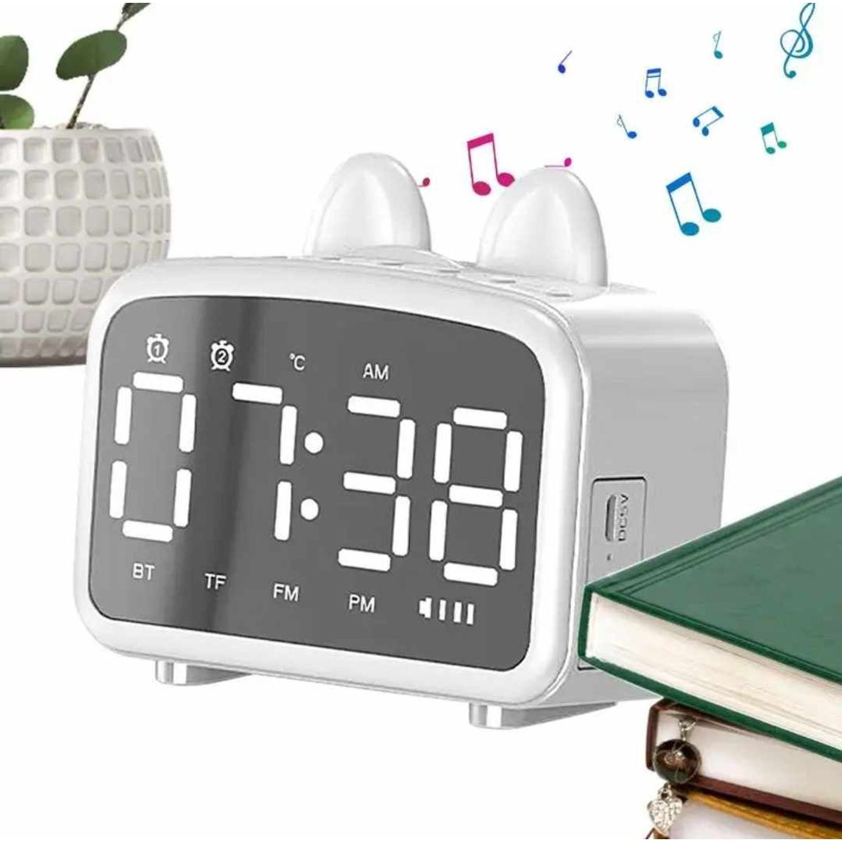 GENERICO - Reloj Radio Parlante Kawai Gatito Alarma Digital LED de Hogar Oficina