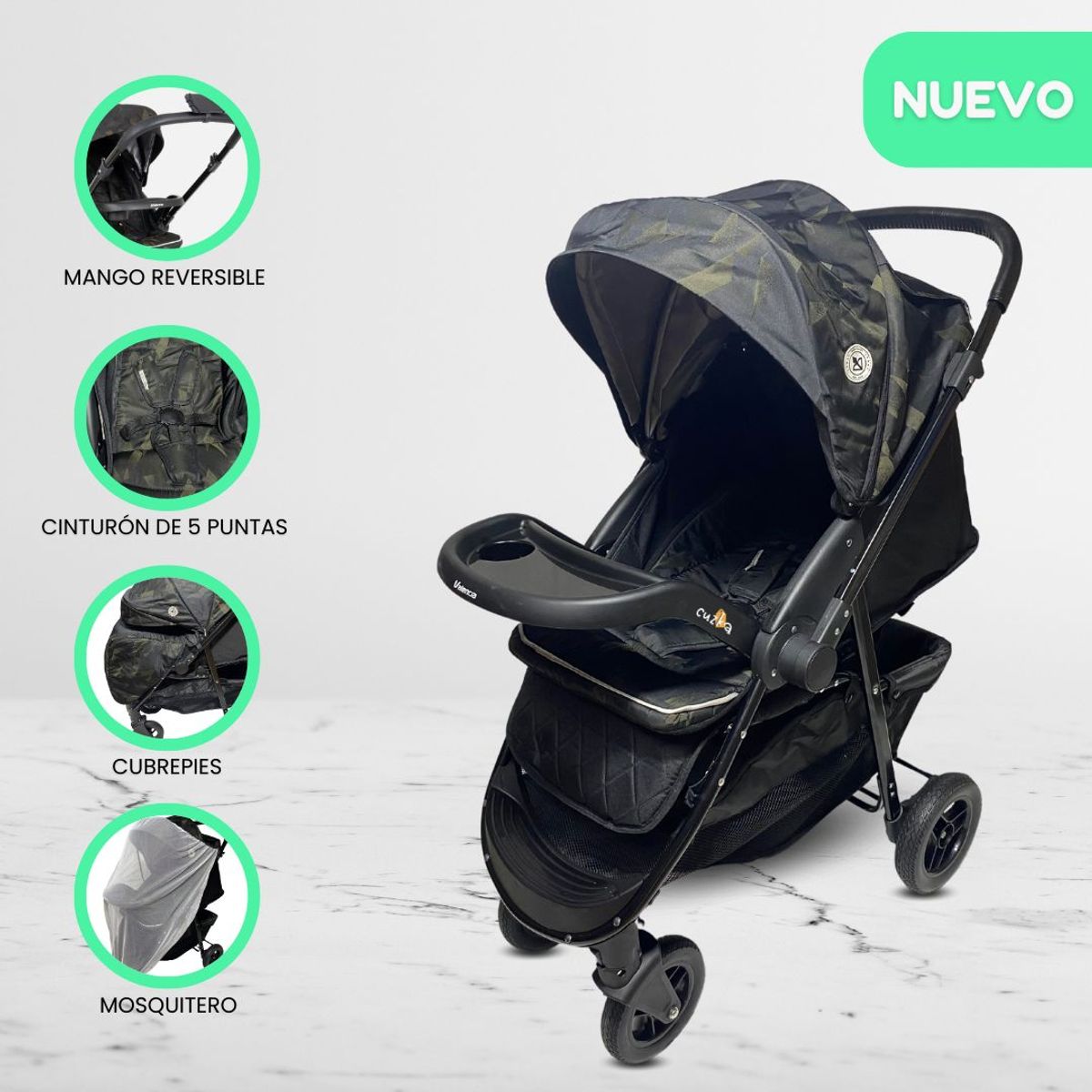 BABY HAPPY - Coche Cuna de Lujo «NEW VALENCIA» Graffiti Black