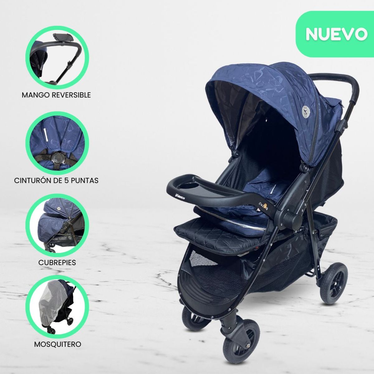 BABY HAPPY - Coche Cuna de Lujo «NEW VALENCIA» Graffiti Blue