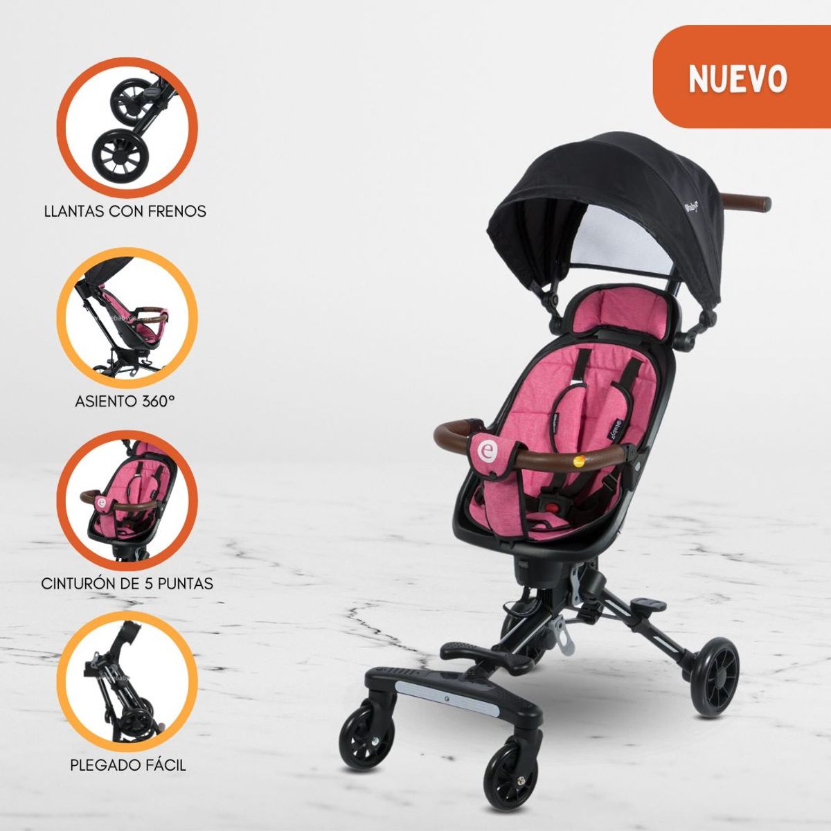 EBABY - Coche Plegable Giratorio 360º «EASY TRAVEL» Pink