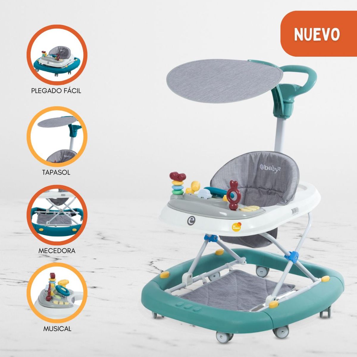 EBABY - Andador Mecedora 4 en 1 para Bebés «LUA» Green