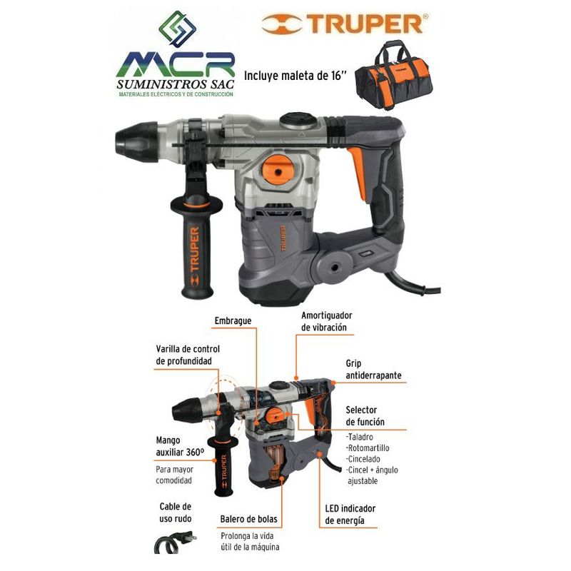 TRUPER - Taladro Percutor o Rotomartillo SDS Plus 6 joules Truper