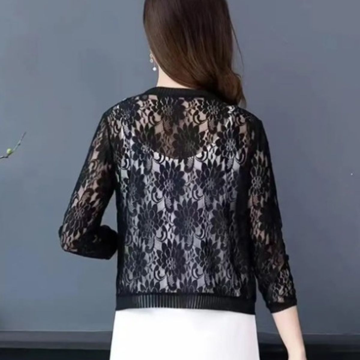 KAST PE - Cardigan con encaje floral corto mujer modelo Zala - Talla ML