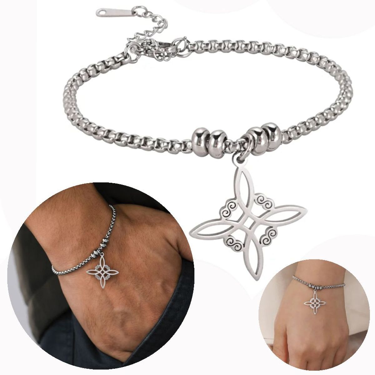 GENERICO - Pulsera  Nudo de Bruja  Acero Inoxidable