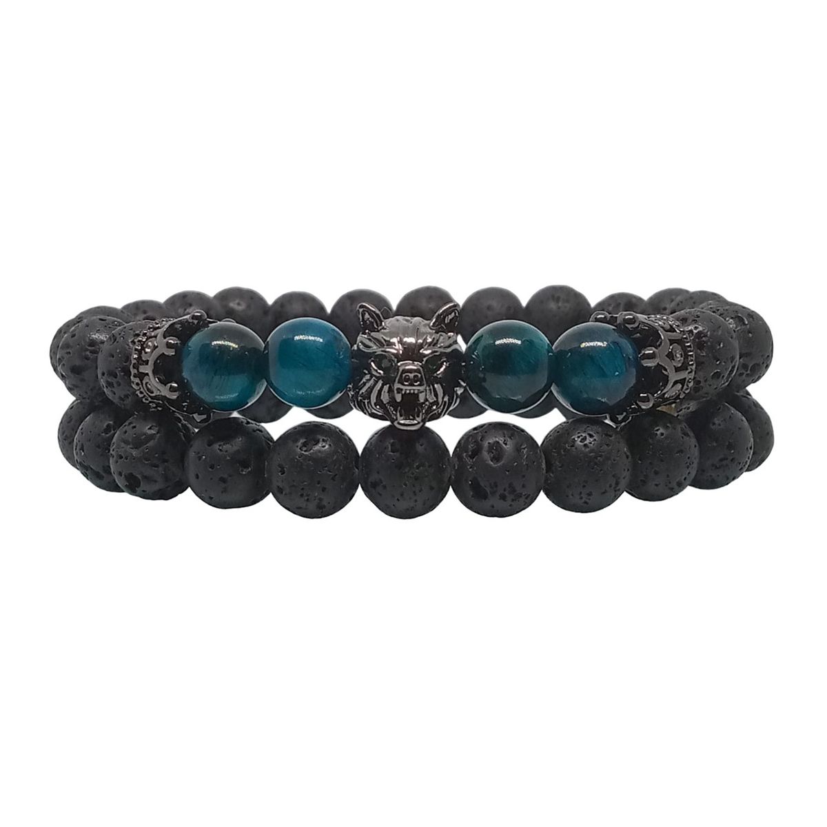 LUCYANA JOYAS Y ACCESORIOS - Juego de Pulseras para Hombre dije de Lobo y Piedras Naturales