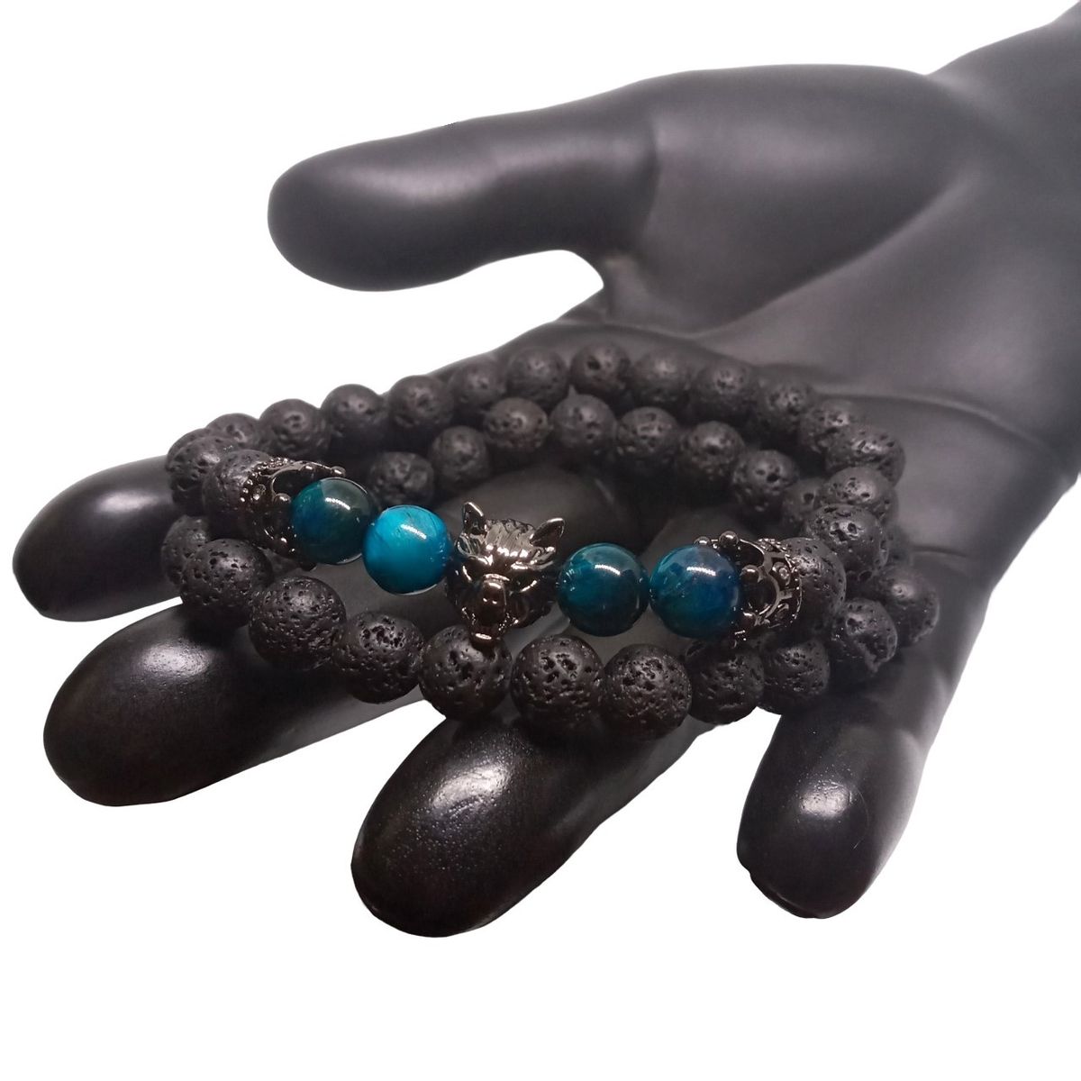 LUCYANA JOYAS Y ACCESORIOS - Juego de Pulseras para Hombre dije de Lobo y Piedras Naturales