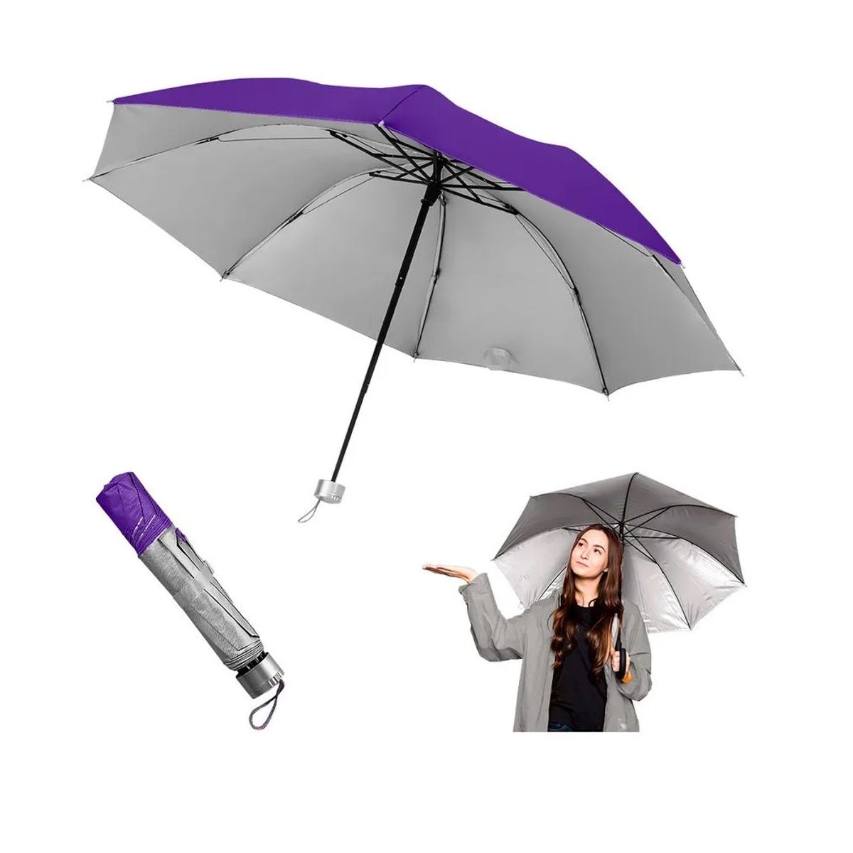 GENERICO - Sombrilla Paraguas de Mano Plegable para Sol o Lluvia