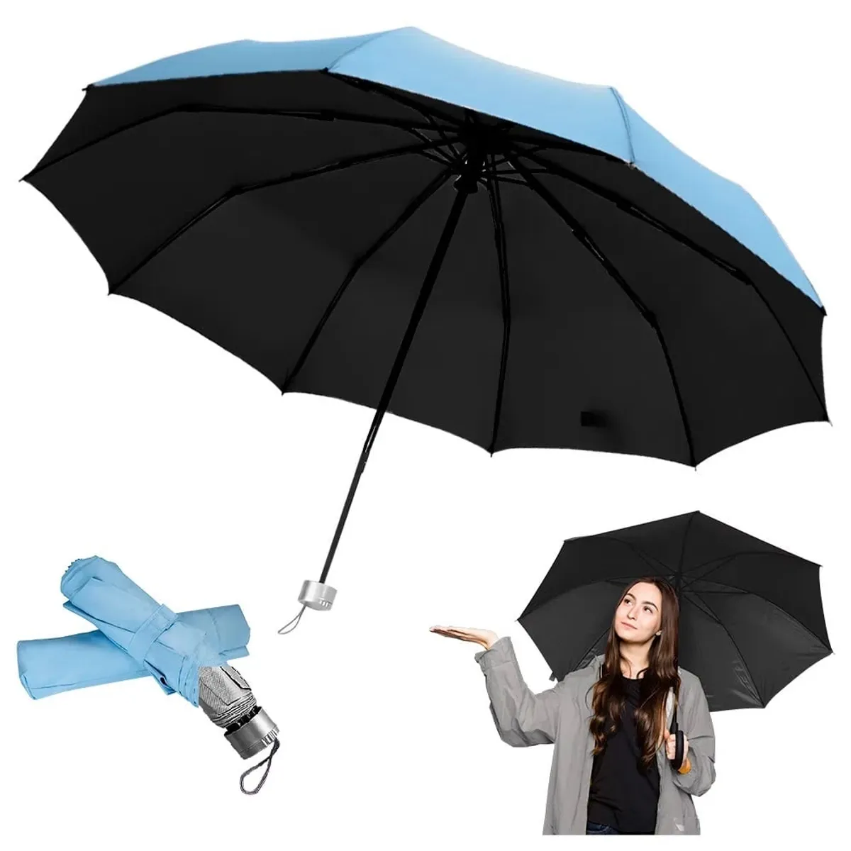 GENERICO - Paraguas Plegable Sombrilla de Mano para Sol o Lluvia