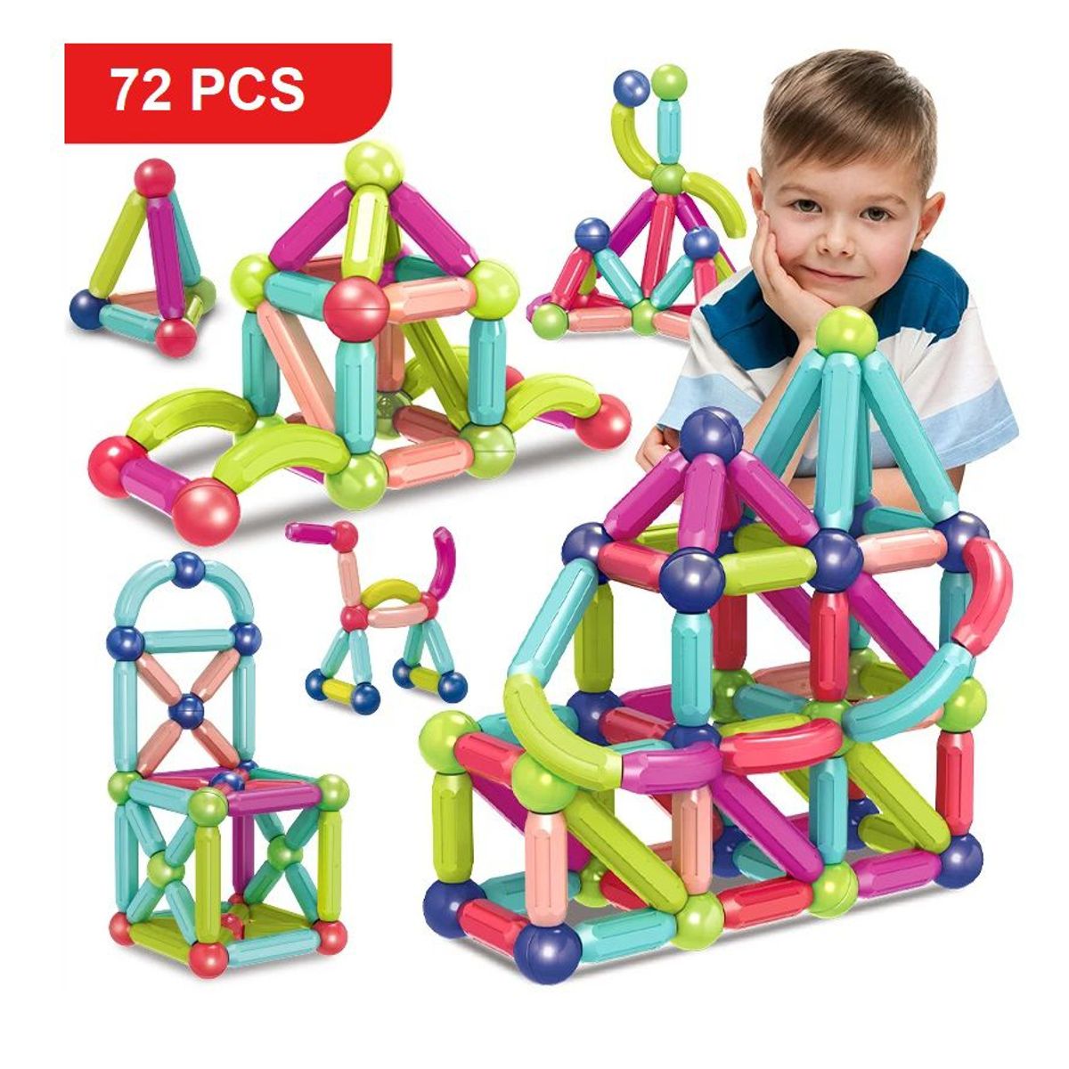 GENERICO - Bloques magnéticos x 72 Pcs - Barras