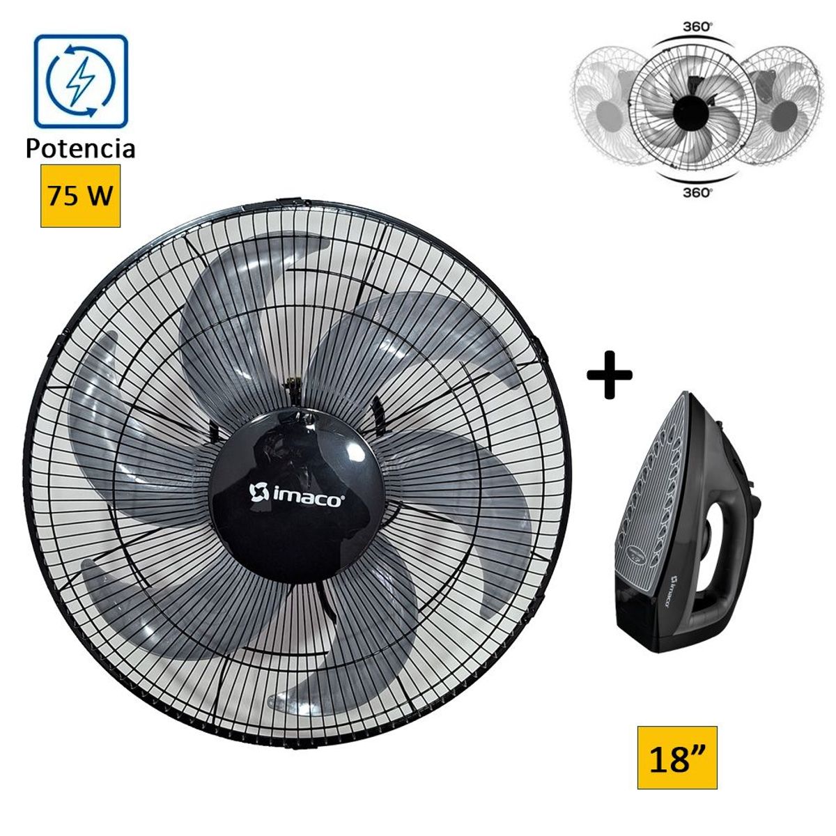 IMACO - Ventilador Orbital de techo OCF7919 + Plancha a Vapor Negro